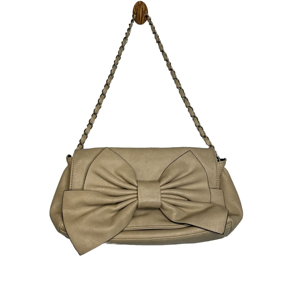 Christopher & Banks Beige Shoulder Bag/Purse With Bow Detail